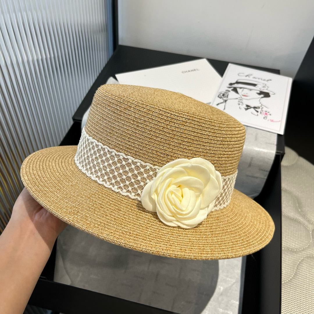 P

miumiu缪缪新款遮阳帽，平顶礼帽，细草制作，头围57cm