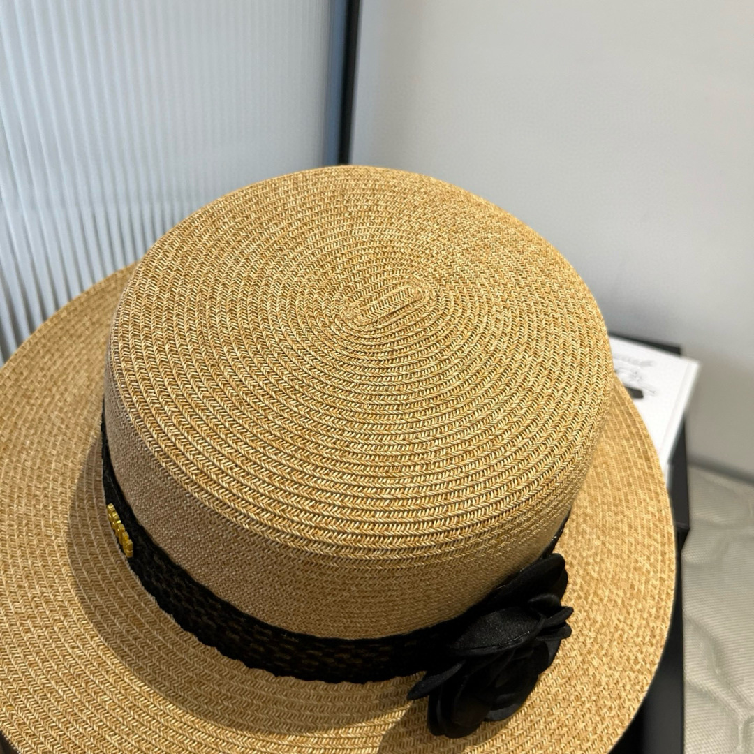 P

miumiu缪缪新款遮阳帽，平顶礼帽，细草制作，头围57cm