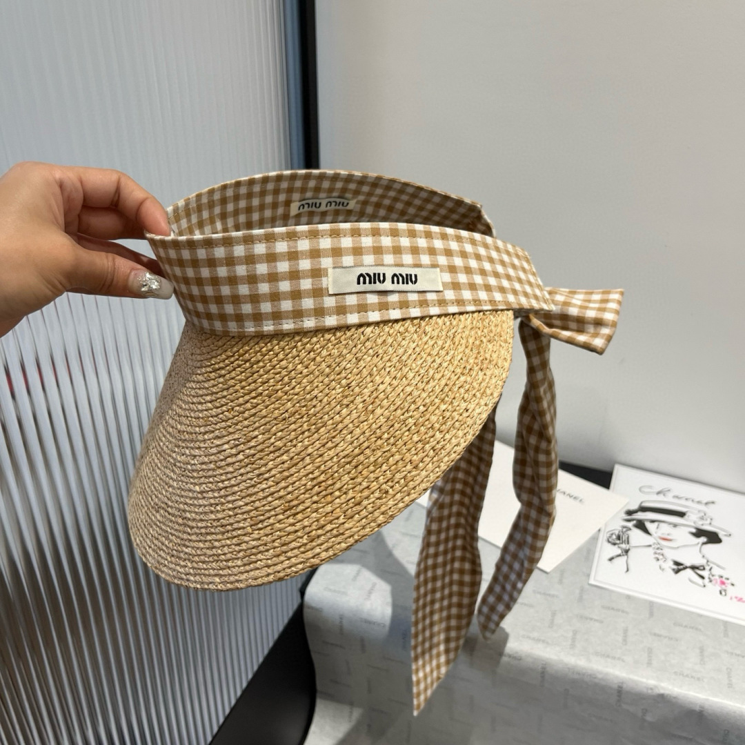 P
缪缪miumiu2024春夏新款拉菲遮阳帽，发箍高级定制，