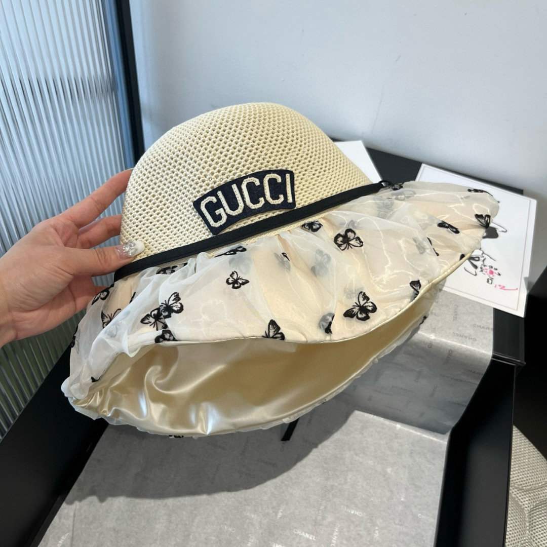 P

Gucci古奇新款灯笼帽，遮阳草帽，防紫外线帽檐，头围57cm