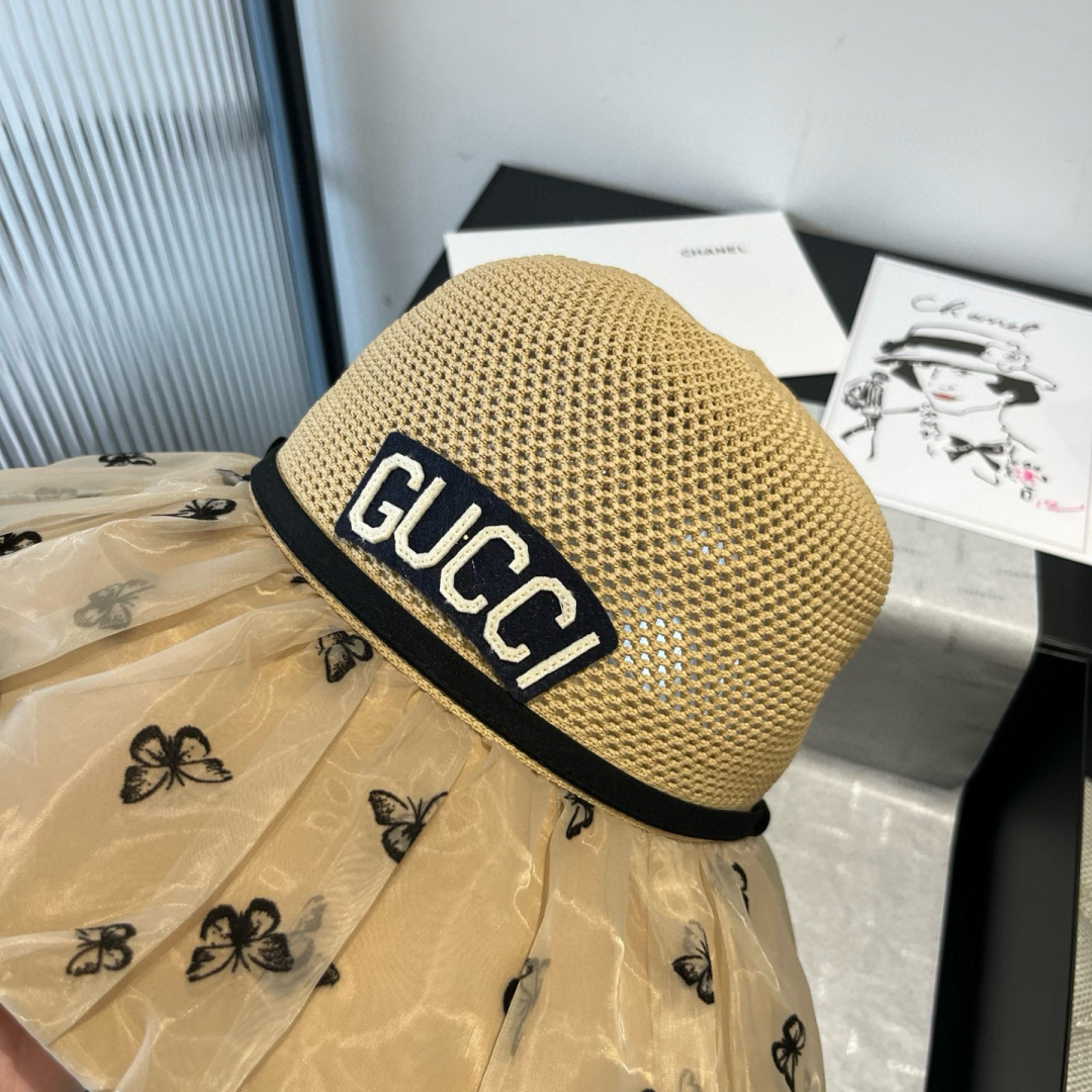 P

Gucci古奇新款灯笼帽，遮阳草帽，防紫外线帽檐，头围57cm