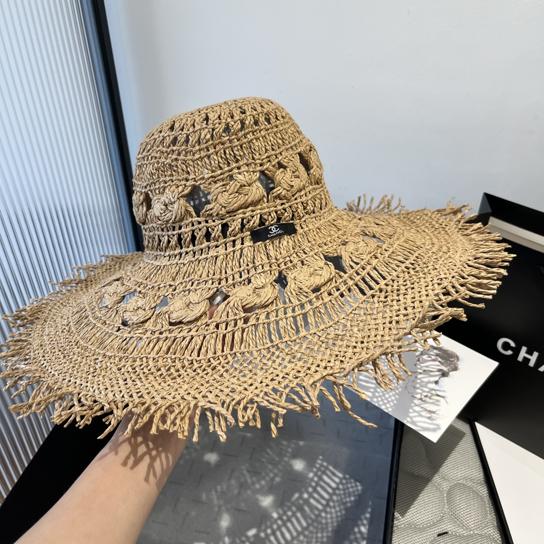 P

Chanel香奈儿波西米亚风遮阳草帽，沙滩遮阳帽，头围57cm