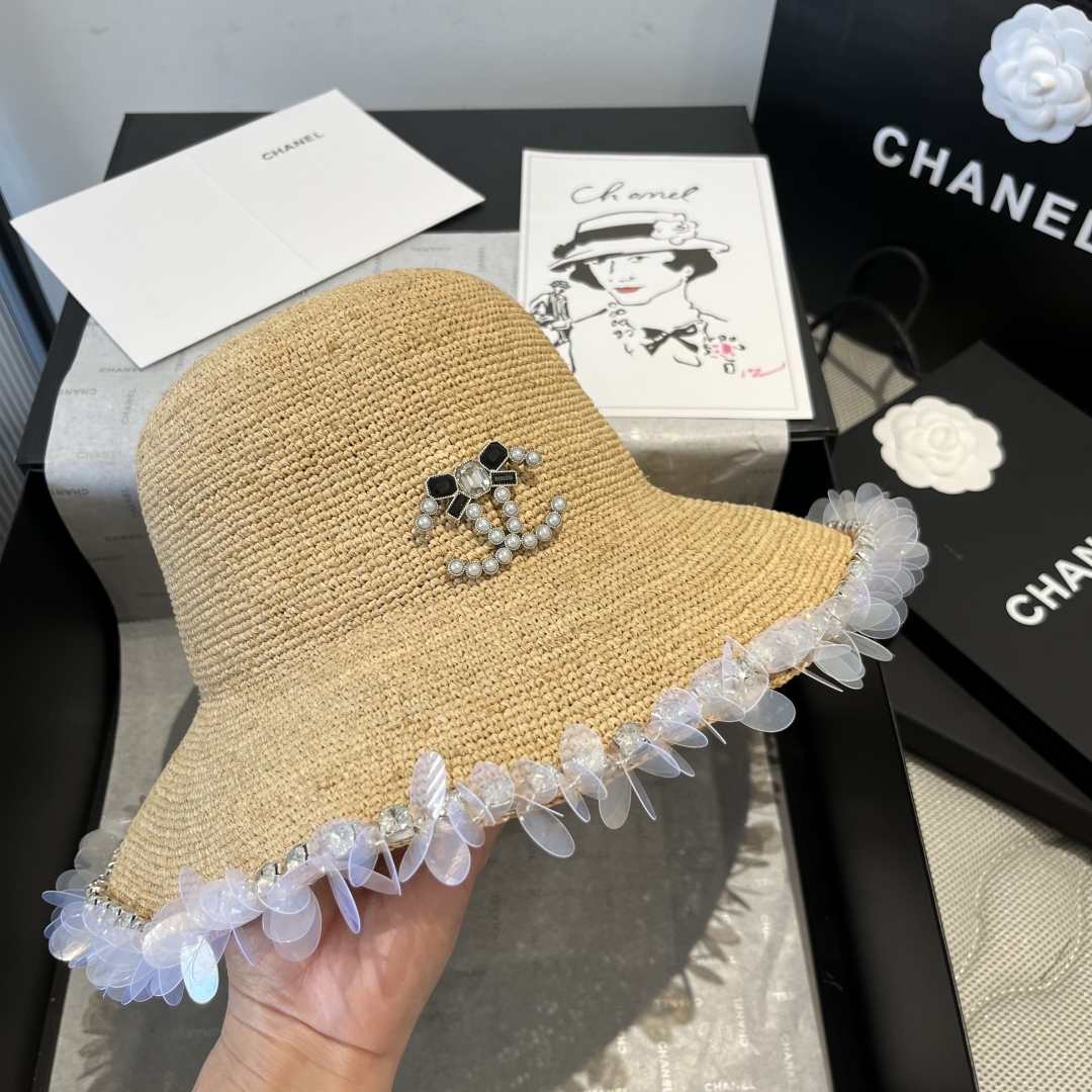 P

Chanel香奈儿拉菲草帽 ，纯手工钩织，高端定制，头围57cm