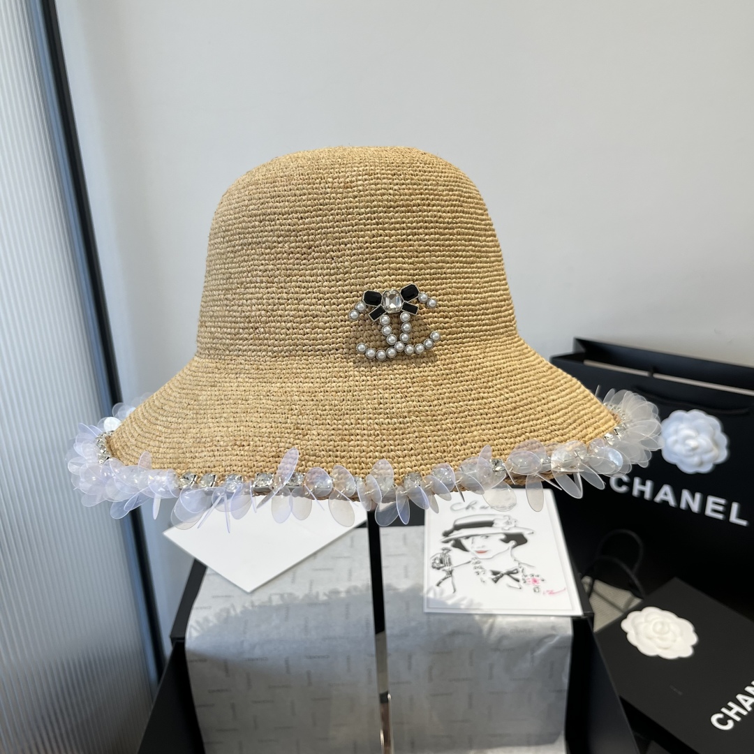 P

Chanel香奈儿拉菲草帽 ，纯手工钩织，高端定制，头围57cm