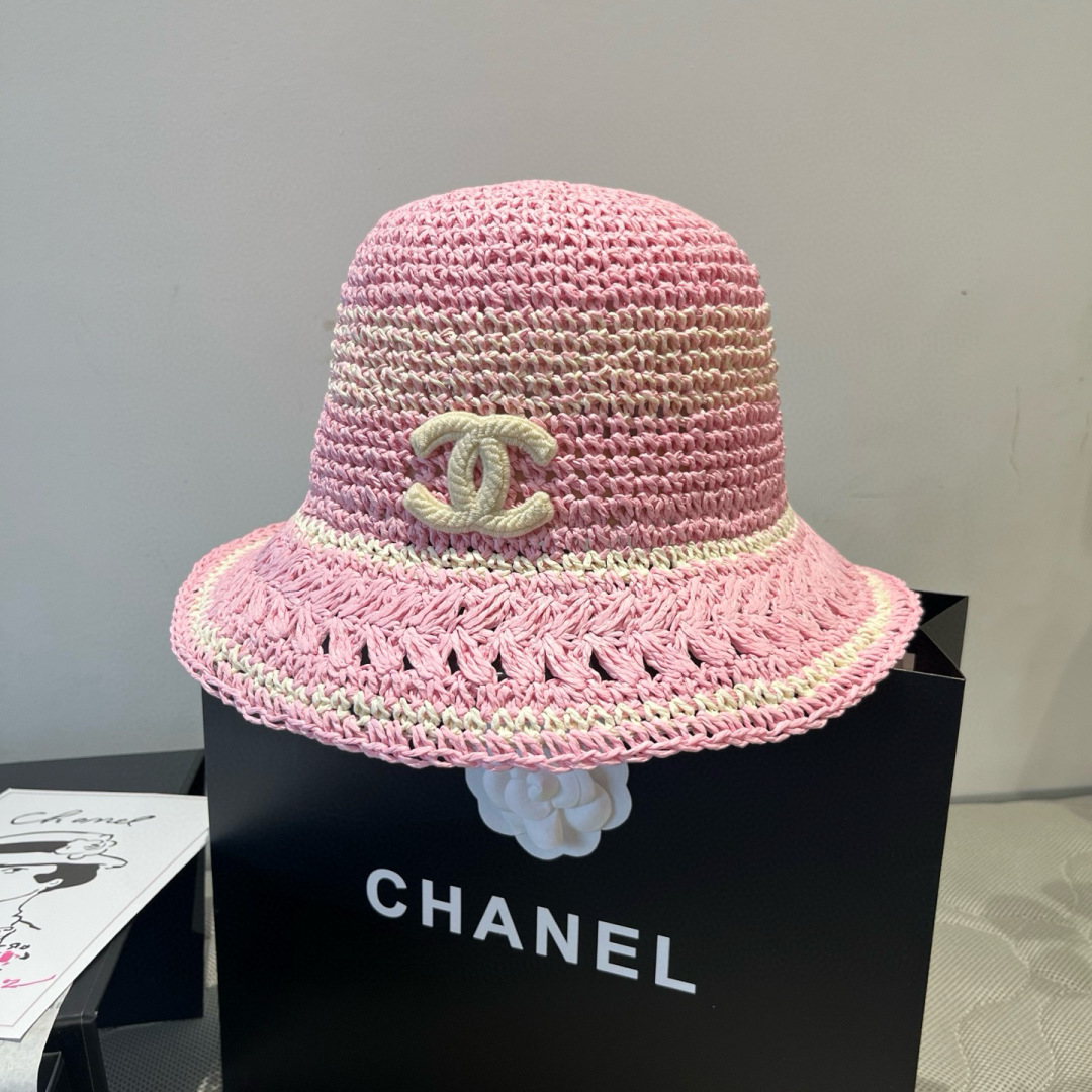P

Chanel香奈儿手钩草帽，遮阳草帽，可折叠，头围57cm