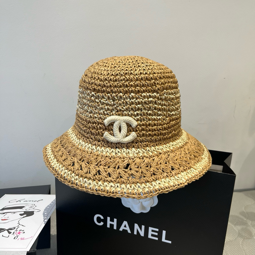 P

Chanel香奈儿手钩草帽，遮阳草帽，可折叠，头围57cm