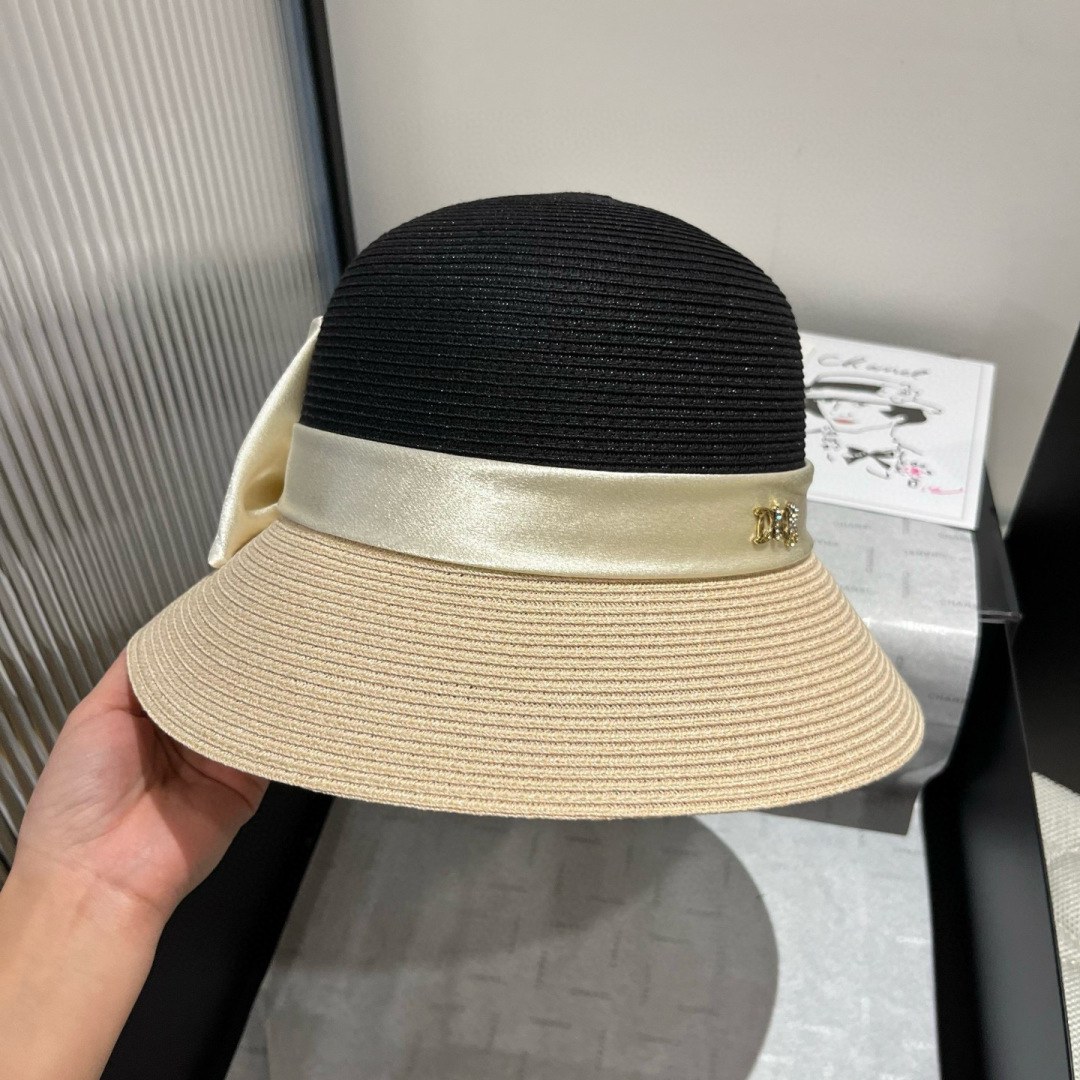 P

Dior迪奥新款礼帽，高级PP草，拼色盆帽，名媛风，头围57cm