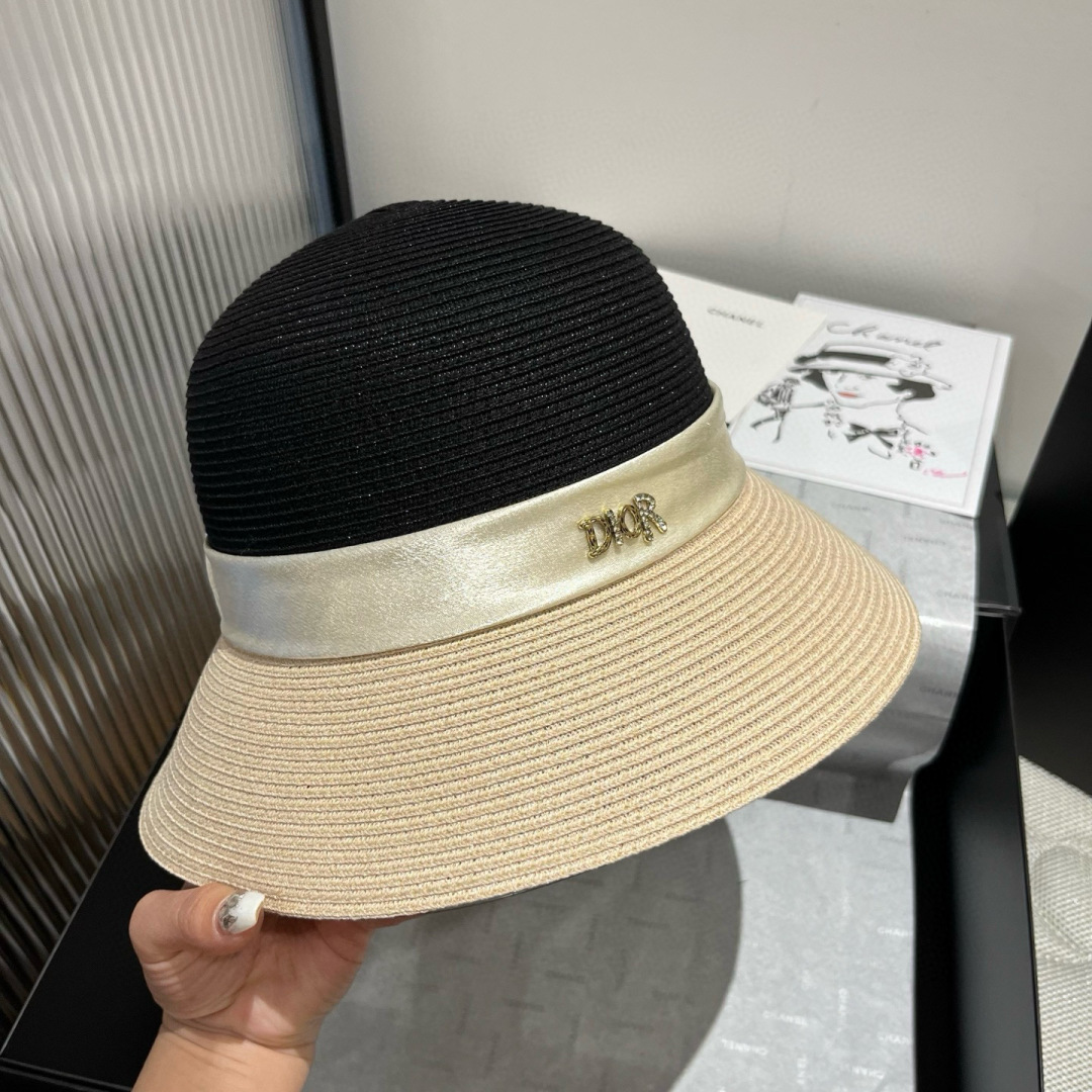 P

Dior迪奥新款礼帽，高级PP草，拼色盆帽，名媛风，头围57cm