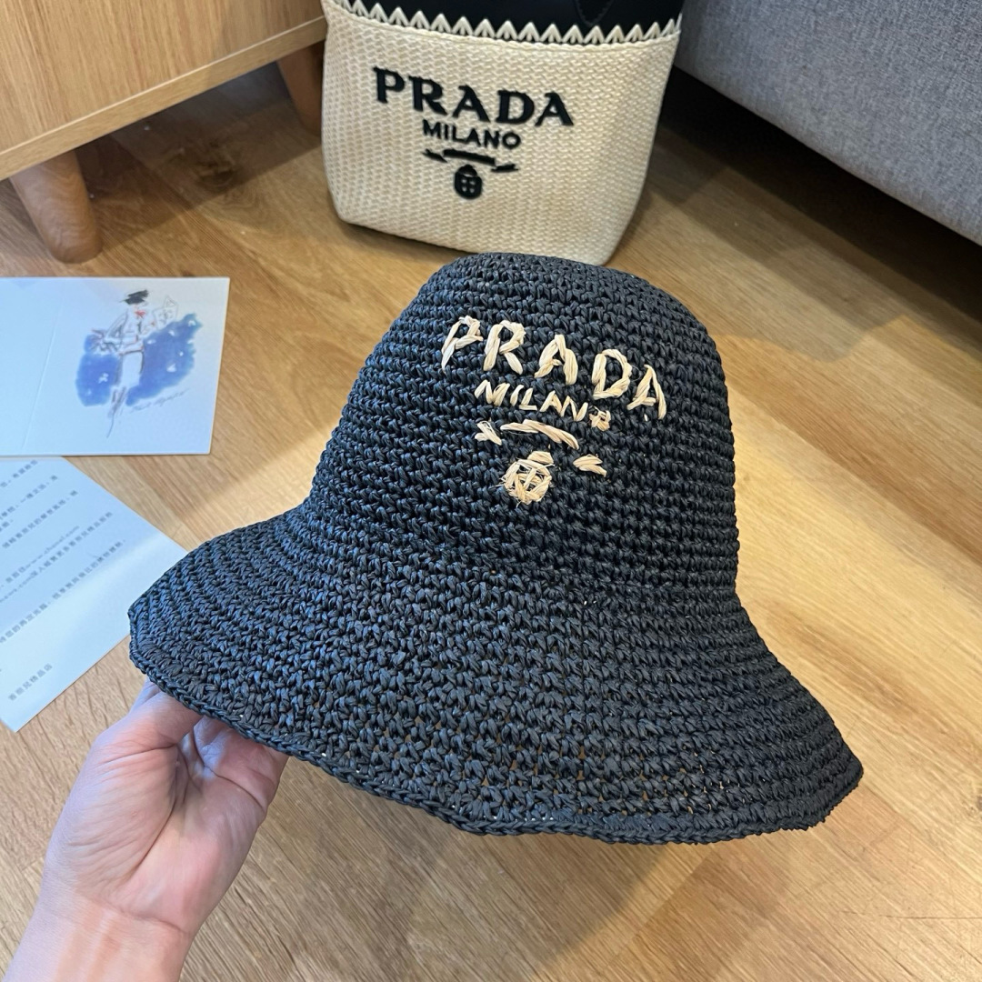 P

PRADA普拉达2025夏款折叠草帽，纯收工钩织，头围57cm，可折叠