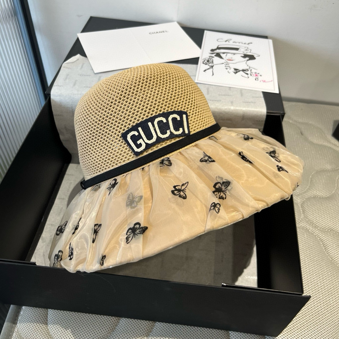 P

Gucci古奇新款灯笼帽，遮阳草帽，防紫外线帽檐，头围57cm