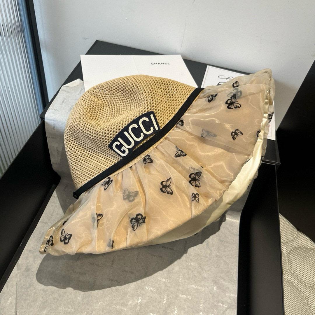 P

Gucci古奇新款灯笼帽，遮阳草帽，防紫外线帽檐，头围57cm