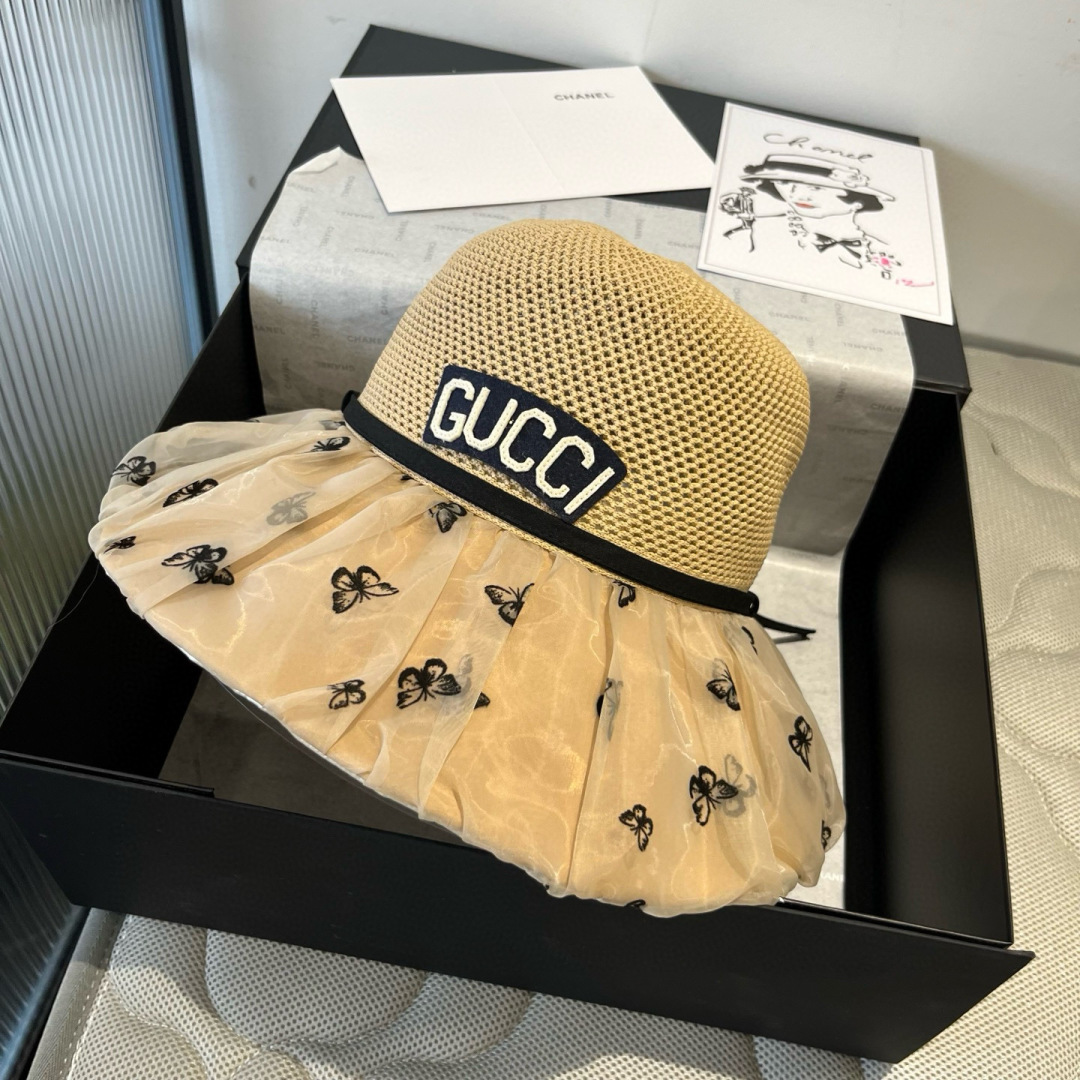 P

Gucci古奇新款灯笼帽，遮阳草帽，防紫外线帽檐，头围57cm
