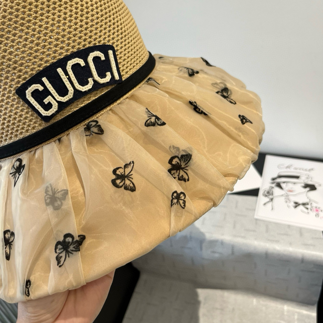 P

Gucci古奇新款灯笼帽，遮阳草帽，防紫外线帽檐，头围57cm