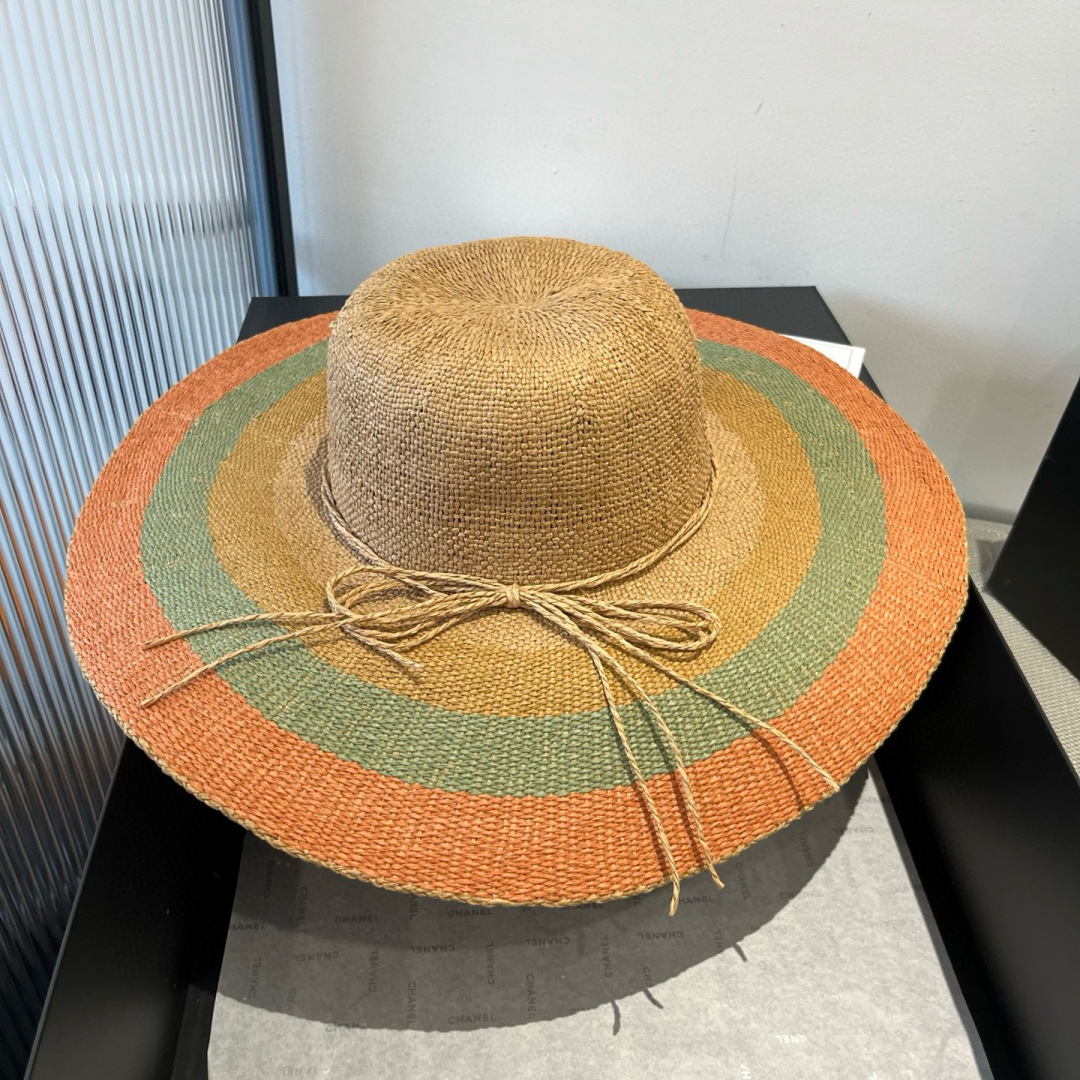 P

ＬＯＥＷＥ罗意威 新款草帽，手工钩织草编帽，大帽檐草帽，遮阳沙滩帽可折叠，携带方便，头围57cm