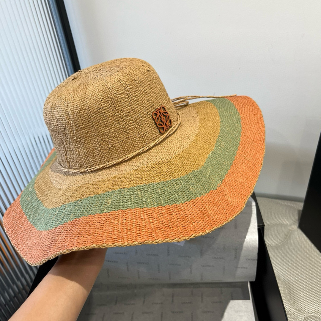 P

ＬＯＥＷＥ罗意威 新款草帽，手工钩织草编帽，大帽檐草帽，遮阳沙滩帽可折叠，携带方便，头围57cm