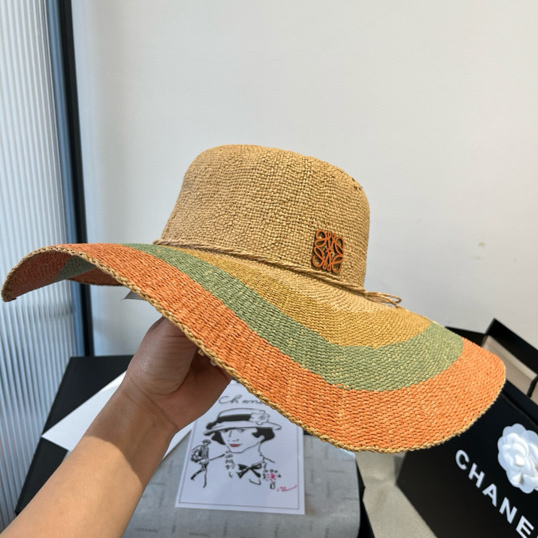 P

ＬＯＥＷＥ罗意威 新款草帽，手工钩织草编帽，大帽檐草帽，遮阳沙滩帽可折叠，携带方便，头围57cm