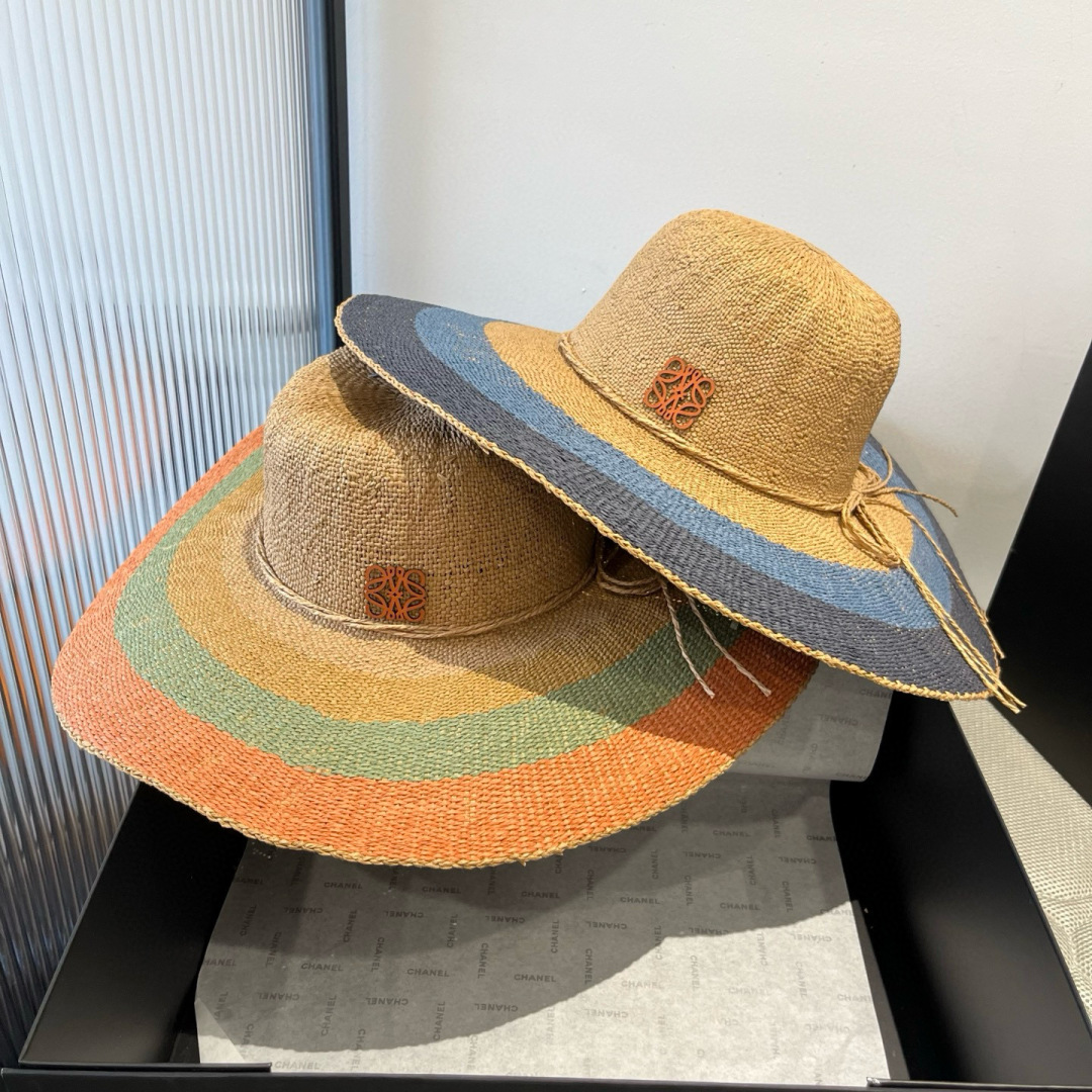 P

ＬＯＥＷＥ罗意威 新款草帽，手工钩织草编帽，大帽檐草帽，遮阳沙滩帽可折叠，携带方便，头围57cm