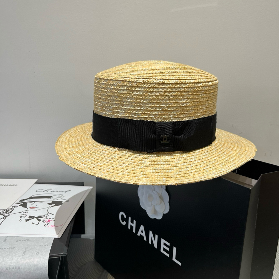 P

Chanel香奈儿官方款平顶小礼帽，麦杆草制作，头围57cm