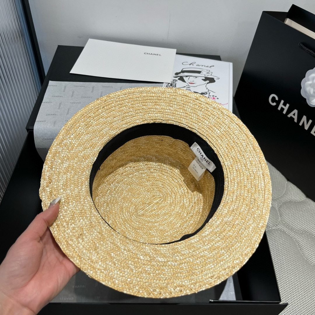 P

Chanel香奈儿官方款平顶小礼帽，麦杆草制作，头围57cm