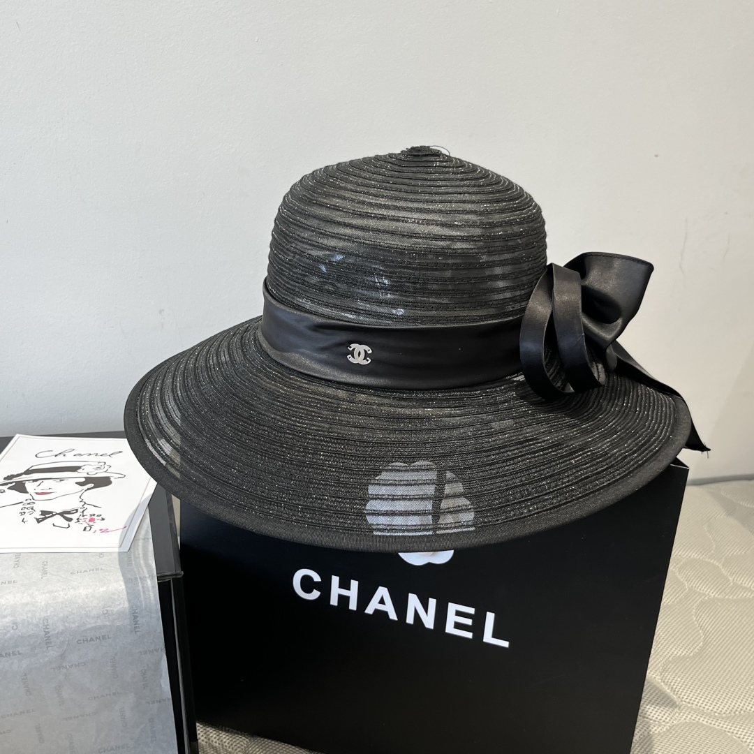 l P

Chanel香奈儿欧根纱名媛风礼帽，搭配绸缎蝴蝶结，头围57cm