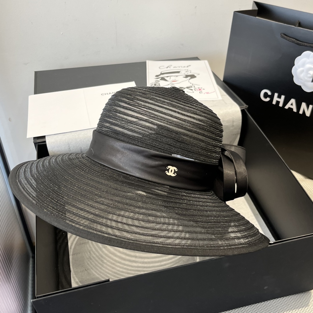 l P

Chanel香奈儿欧根纱名媛风礼帽，搭配绸缎蝴蝶结，头围57cm