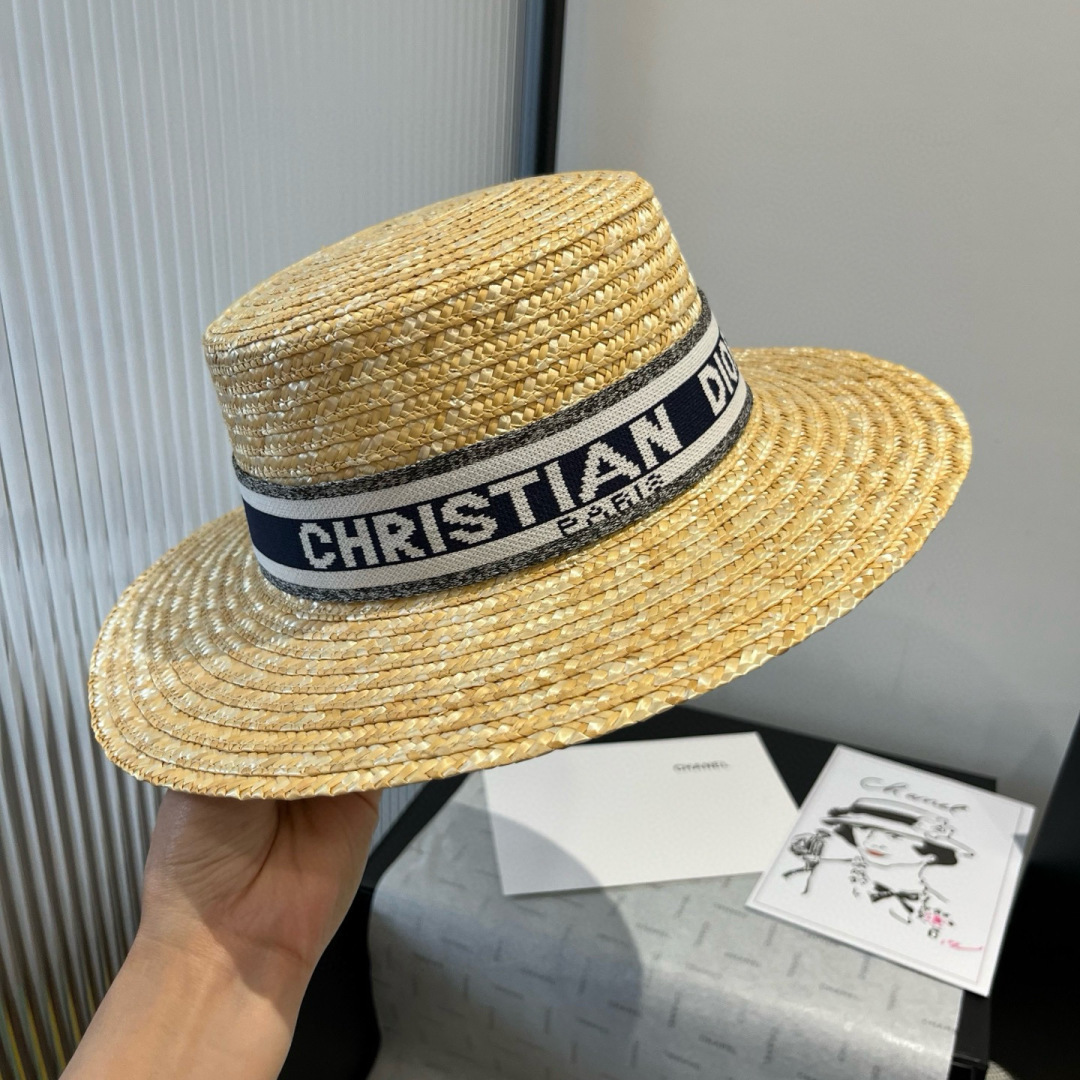 NO:228256,Dior straw straw top hat, sun hat, head circumference 57cm hat, straw hat fisherman hat baseball hat, hat, dior, dior, espadrilles, hats19860909Dior迪奥麦秆草平顶礼帽,遮阳帽,头围57cm帽子草帽渔夫帽棒球帽,帽子,dior,dior,espadrilles,hats,hat