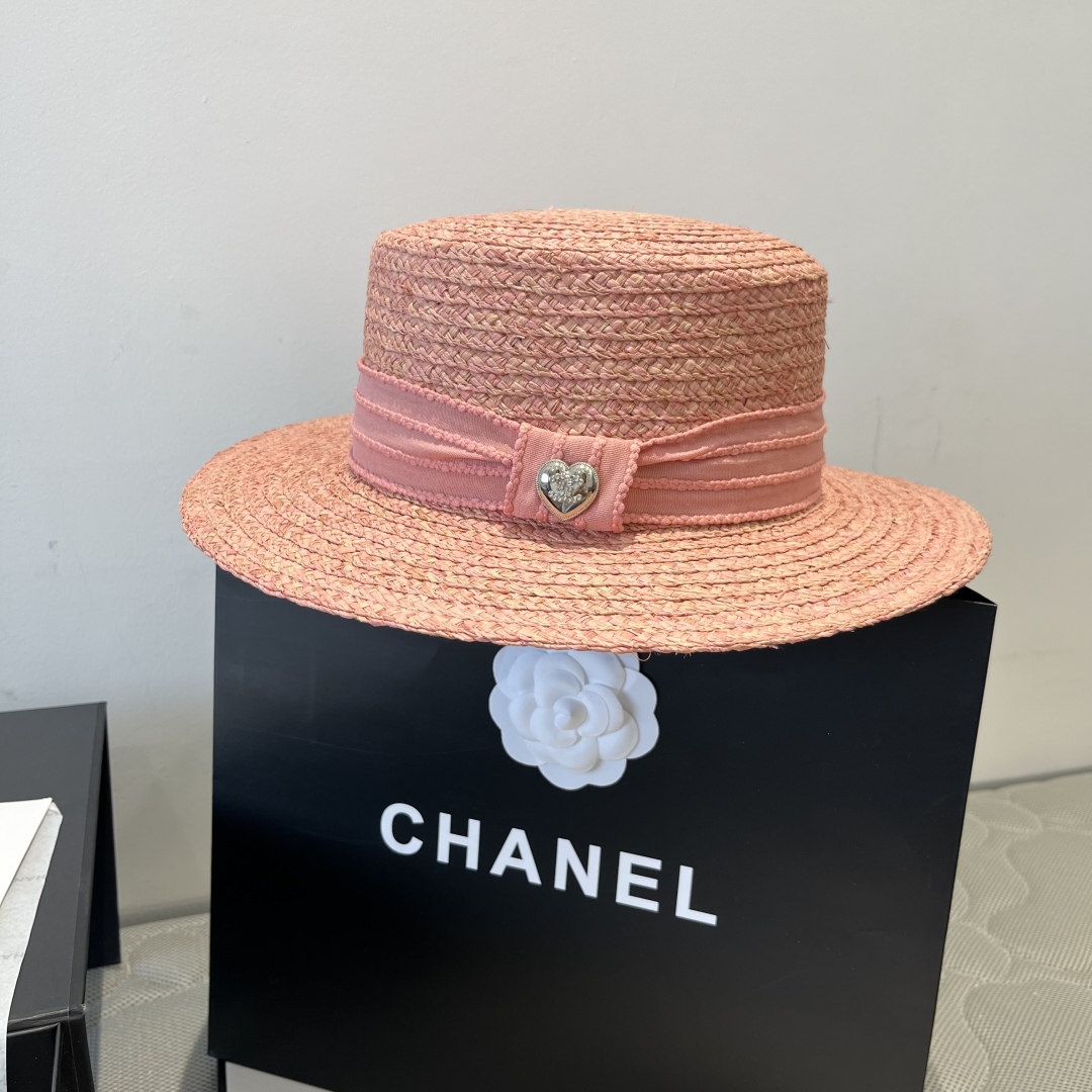 P
Chanel香奈儿新款拉菲草礼帽，平顶遮阳草帽，头围57cm