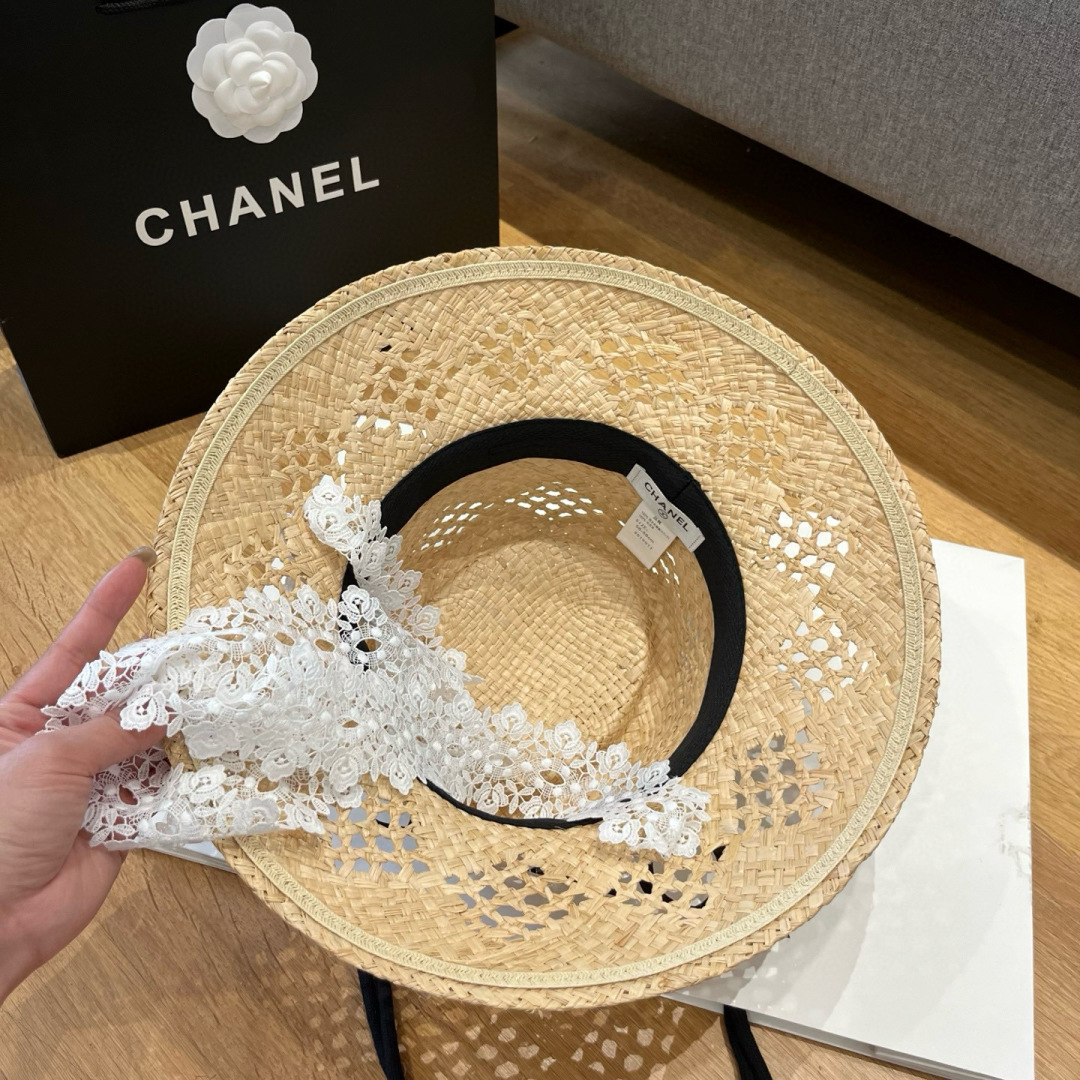 P

Chanel香奈儿新款草帽，拉菲草镂空礼帽，仙女必备，，头围57cm