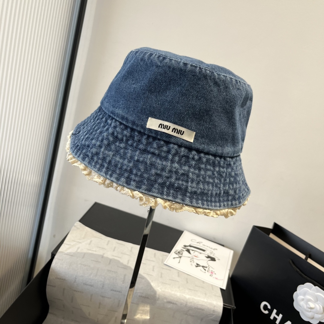 P

miumiu缪缪新款牛仔渔夫帽，头围57cm