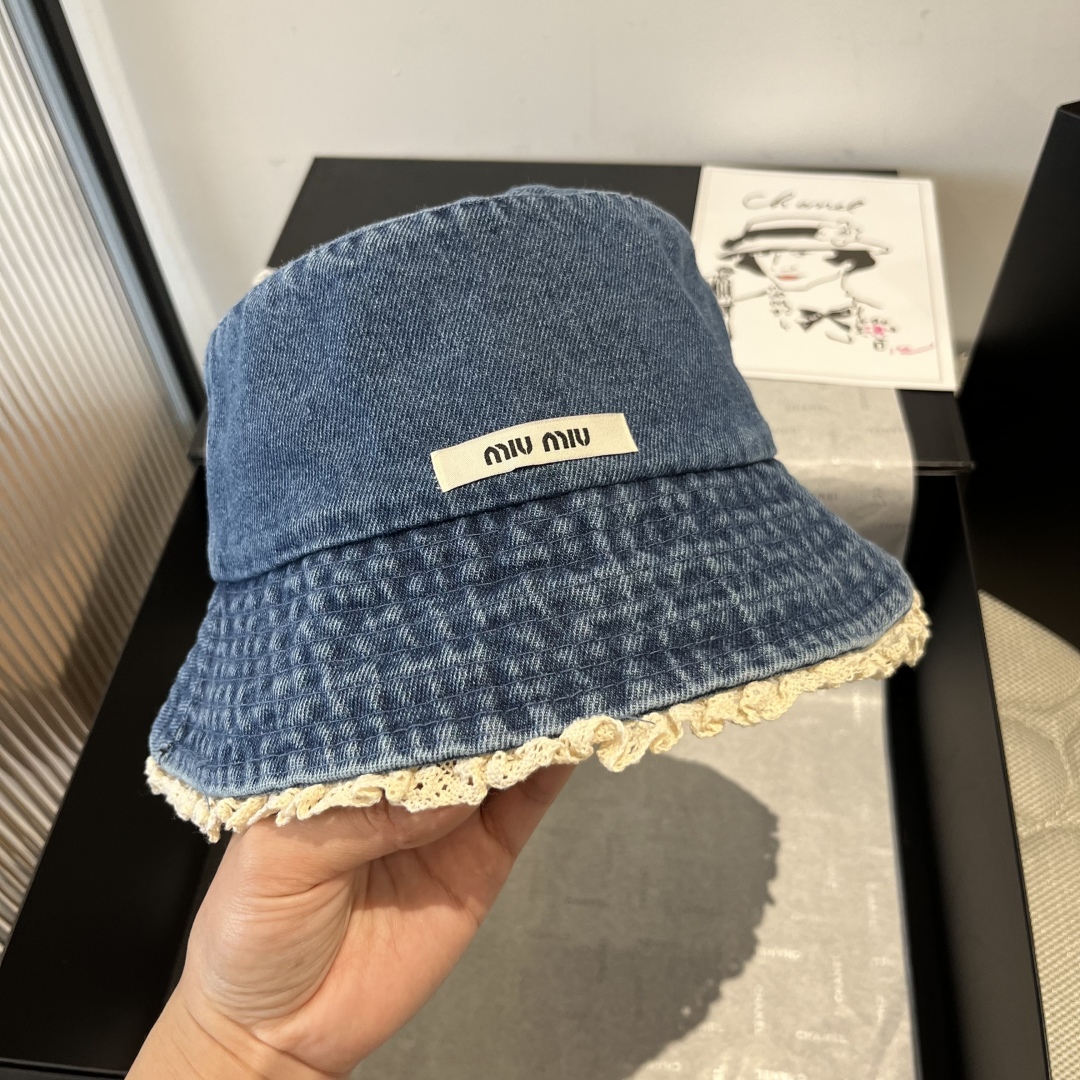 P

miumiu缪缪新款牛仔渔夫帽，头围57cm