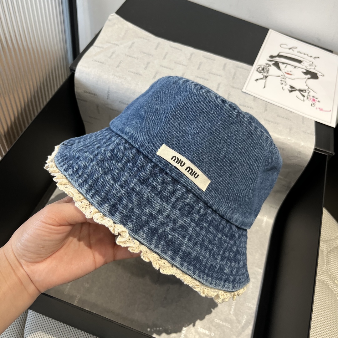 P

miumiu缪缪新款牛仔渔夫帽，头围57cm