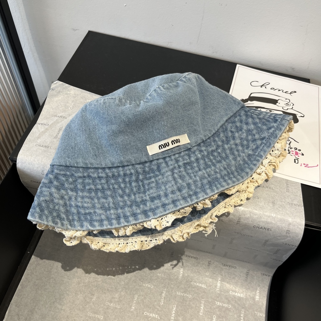 P

miumiu缪缪新款牛仔渔夫帽，头围57cm