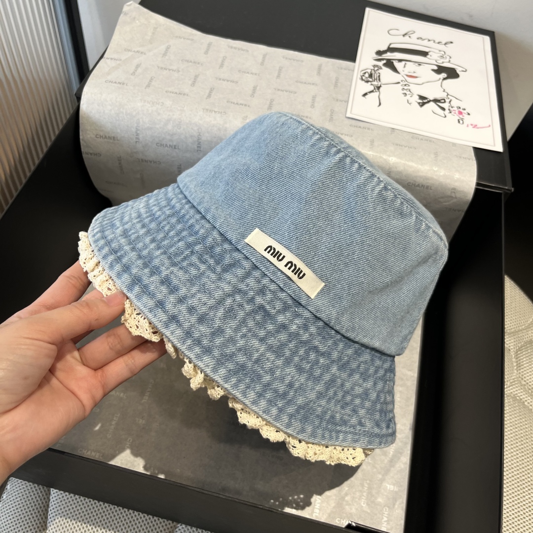P

miumiu缪缪新款牛仔渔夫帽，头围57cm