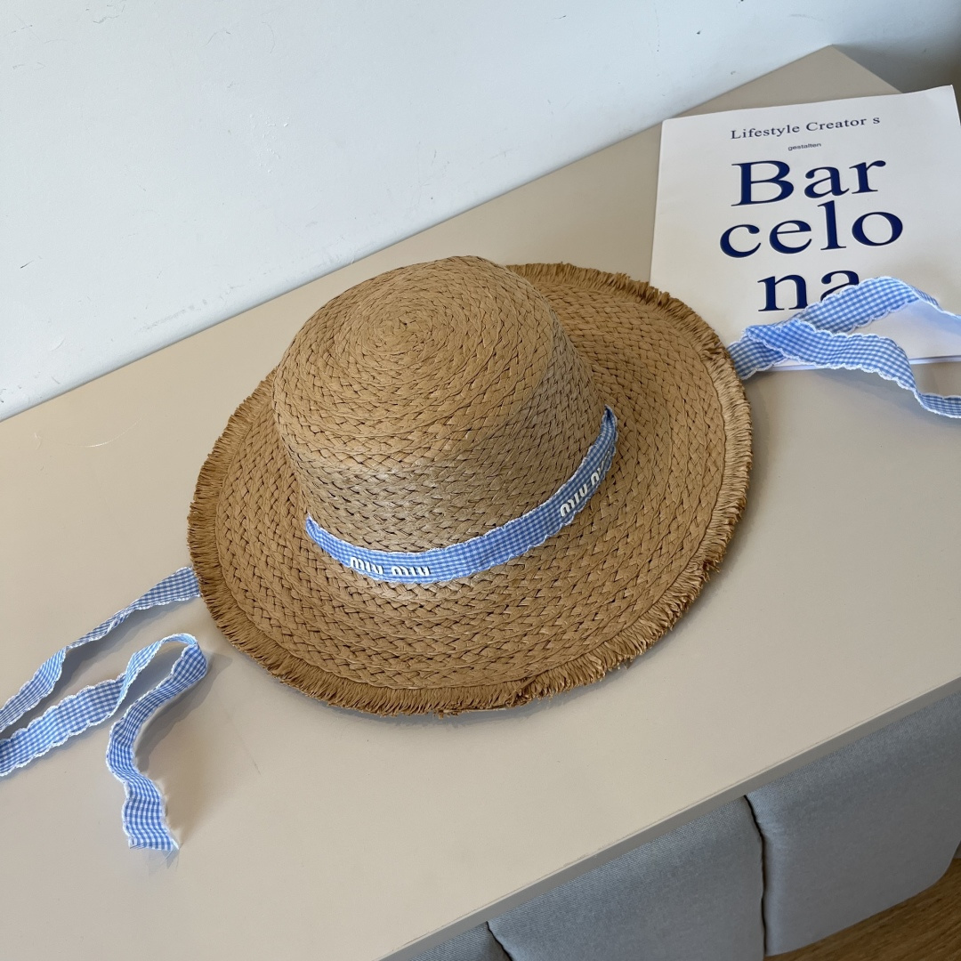 NO:343971,Miumiu Miu Lafite straw hat, top hat, head circumference 57cm hat, straw hat fisherman hat baseball hat, hat, miumiu, espadrilles, hatsmiumiu缪缪拉菲草帽,平顶礼帽,头围57cm帽子草帽渔夫帽棒球帽,帽子,miumiu,espadrilles,hats,hat