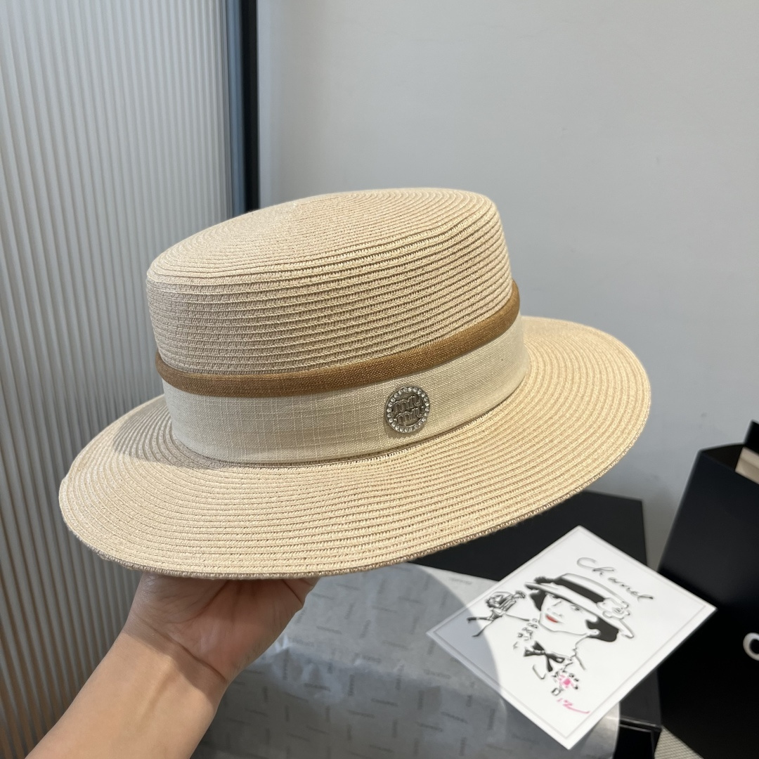 NO:345986,Miumiu Miu new top hat, PP straw fabric, head circumference 57cm hat, straw hat, fisherman hat, baseball hat, hat, miumiu, espadrilles, hatsmiumiu缪缪新款平顶礼帽,PP草面料,头围57cm 帽子草帽渔夫帽棒球帽,帽子,miumiu,espadrilles,hats,hat