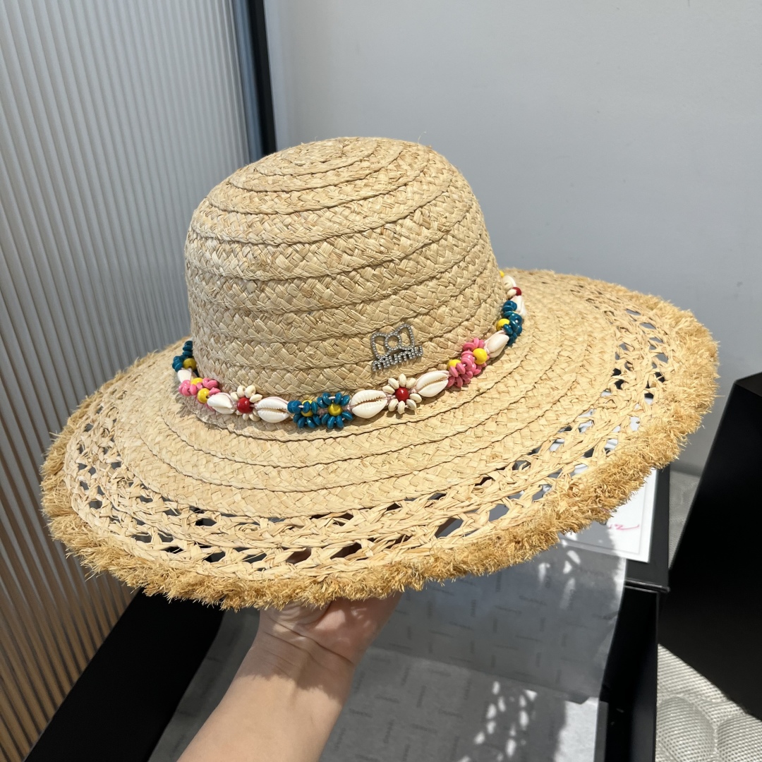 [Miu Miu Hats]Miu miumiu new lafite sunshade hat Beach straw hat Head circumfe