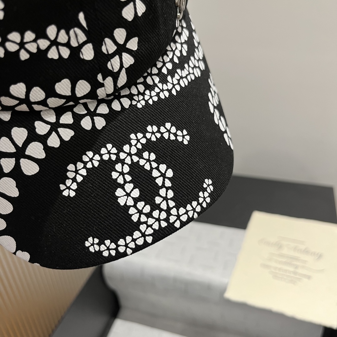 Chanel Baseball Cap - Black and White Floral Pattern,Head Circumference 57cm 5 cmp i1750272779845 3640 0 3