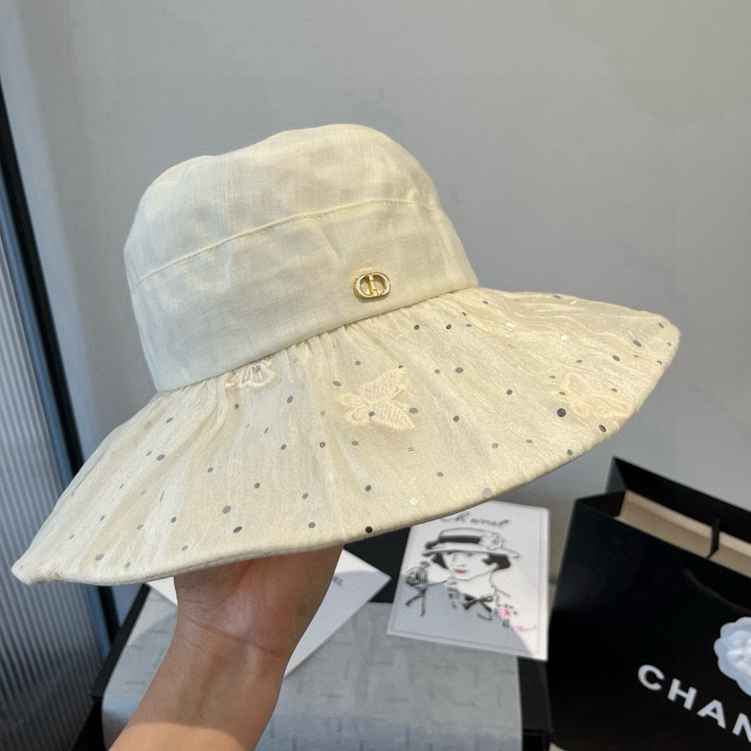 💕Dior迪奥新款遮阳渔夫帽，荷叶边遮阳帽，名媛风，头围57cm