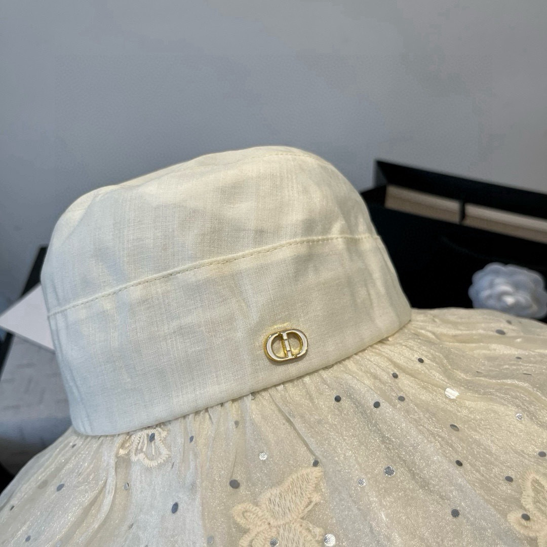 💕Dior迪奥新款遮阳渔夫帽，荷叶边遮阳帽，名媛风，头围57cm
