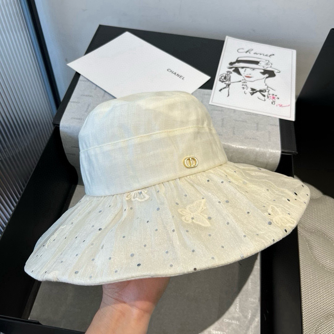 💕Dior迪奥新款遮阳渔夫帽，荷叶边遮阳帽，名媛风，头围57cm