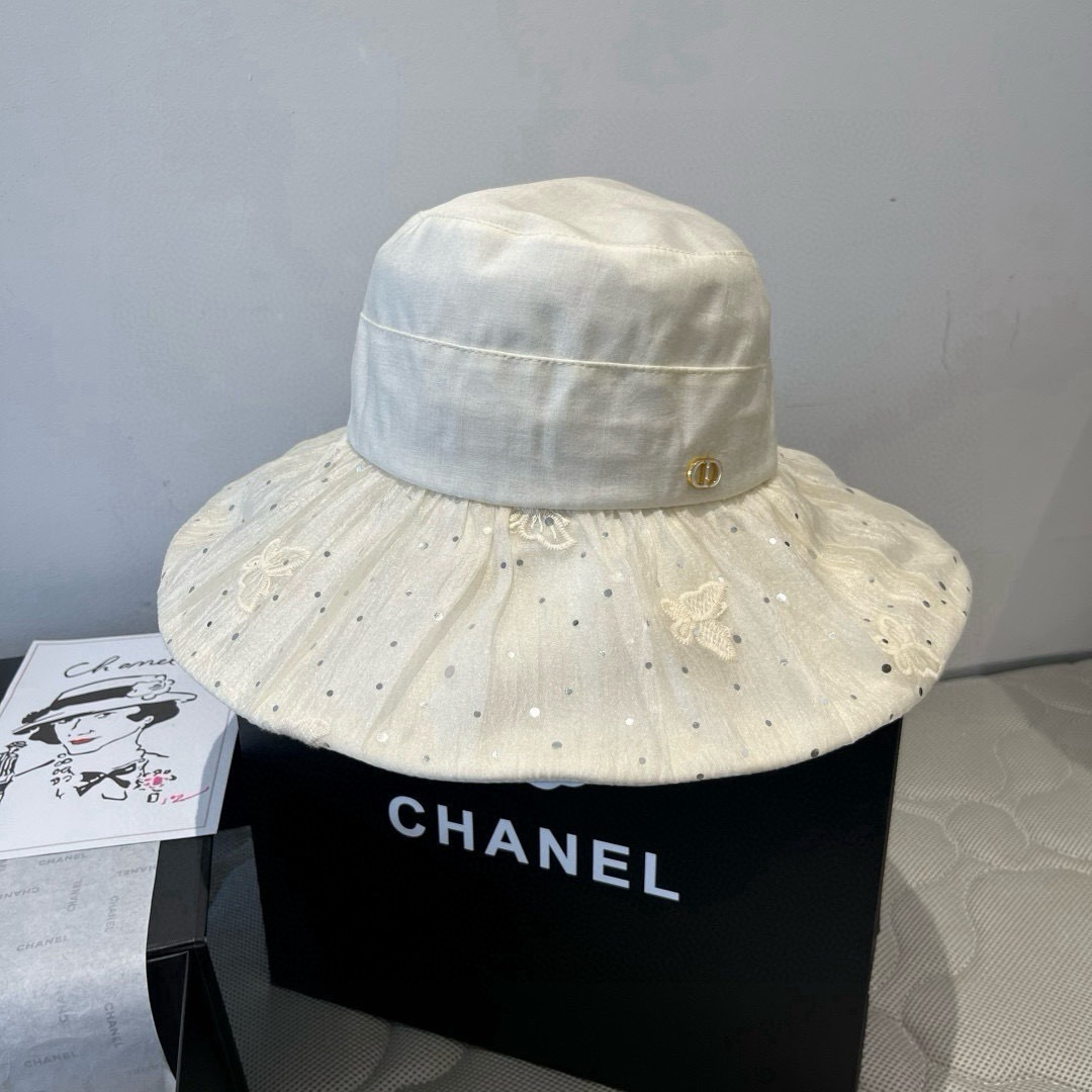 💕Dior迪奥新款遮阳渔夫帽，荷叶边遮阳帽，名媛风，头围57cm