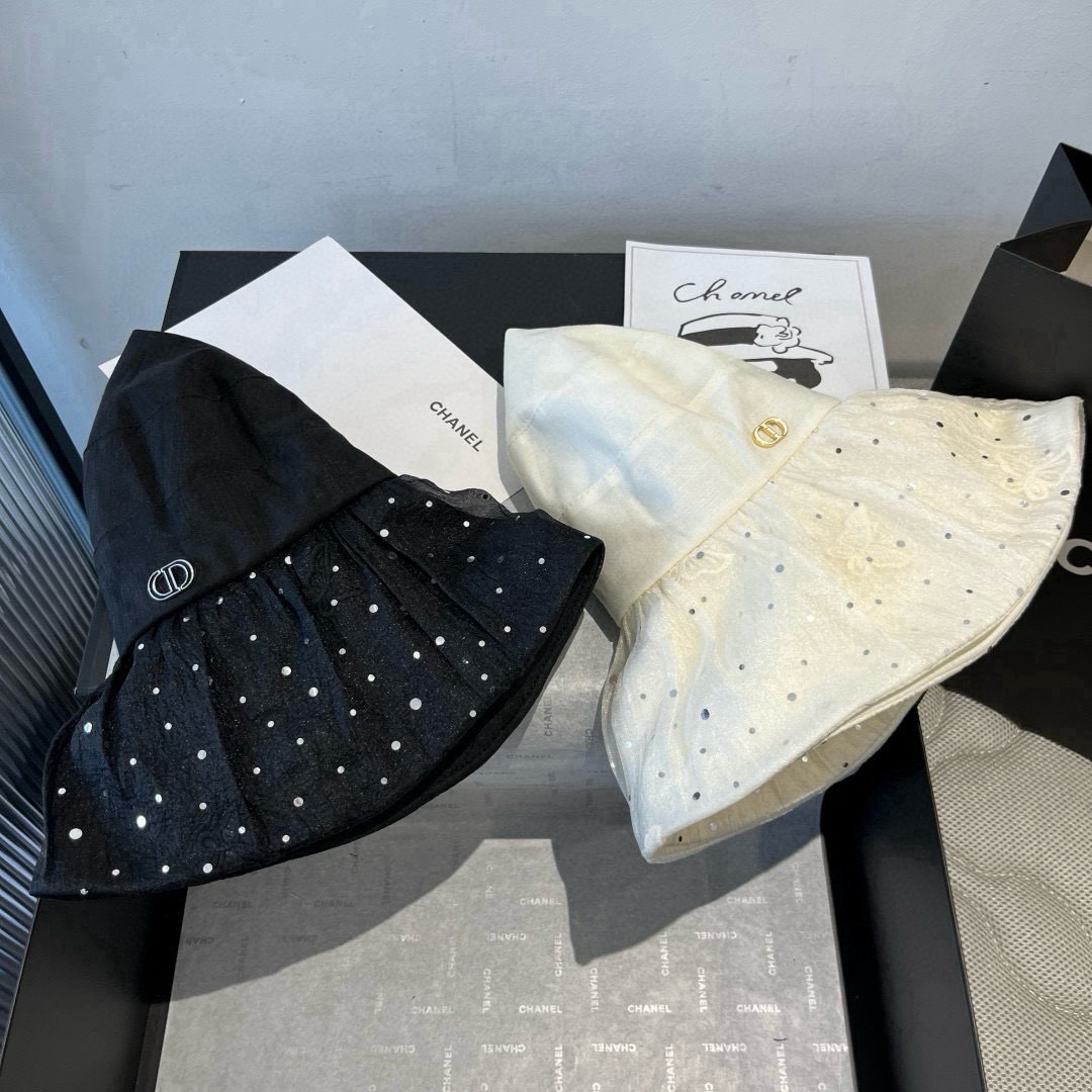 💕Dior迪奥新款遮阳渔夫帽，荷叶边遮阳帽，名媛风，头围57cm