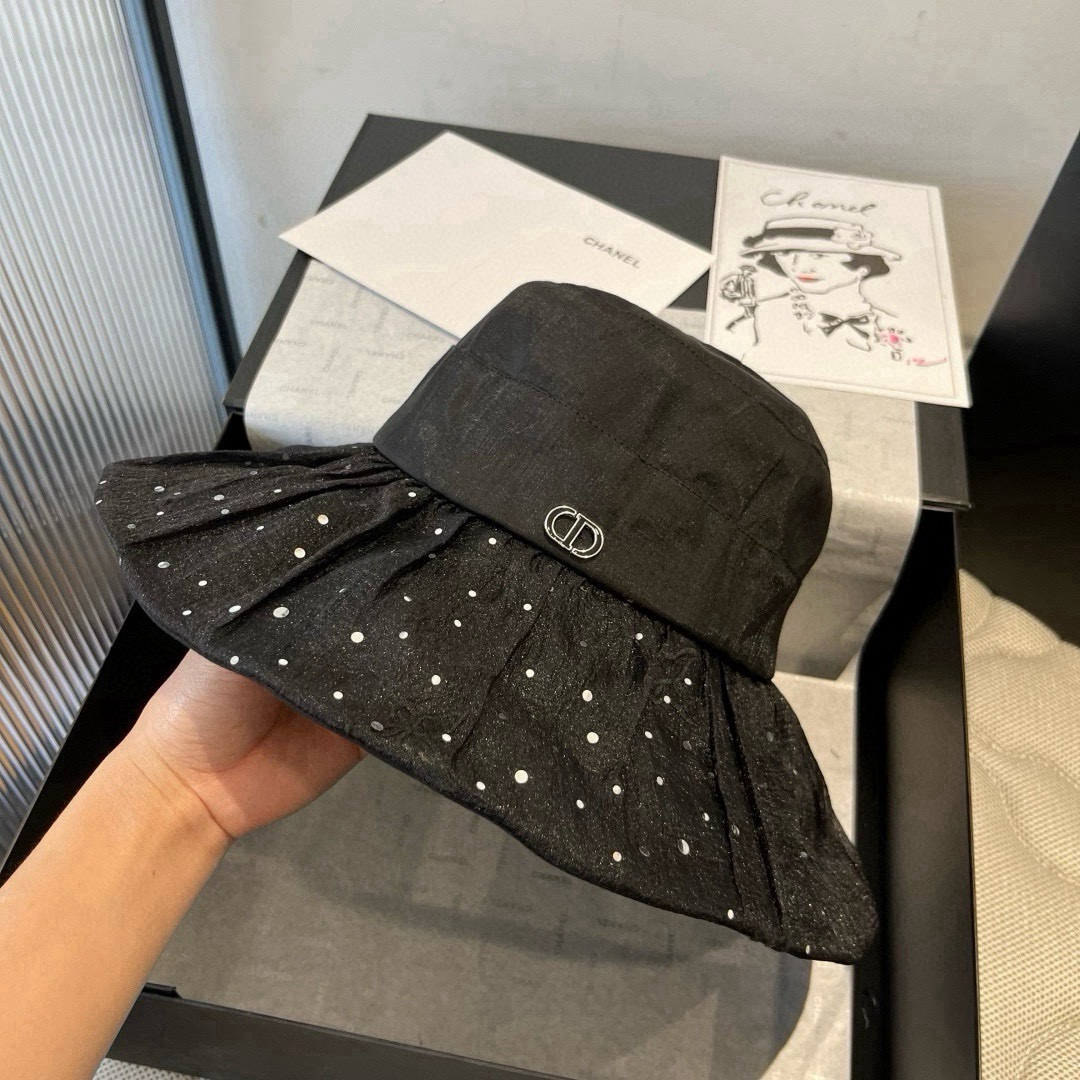 💕Dior迪奥新款遮阳渔夫帽，荷叶边遮阳帽，名媛风，头围57cm