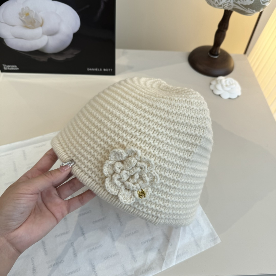 💕Chanel香奈儿新款山茶花针织毛线帽
