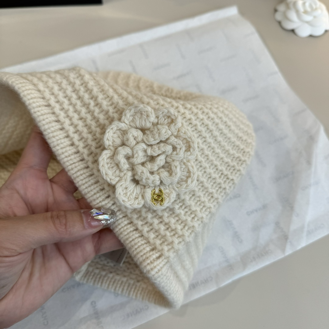 💕Chanel香奈儿新款山茶花针织毛线帽