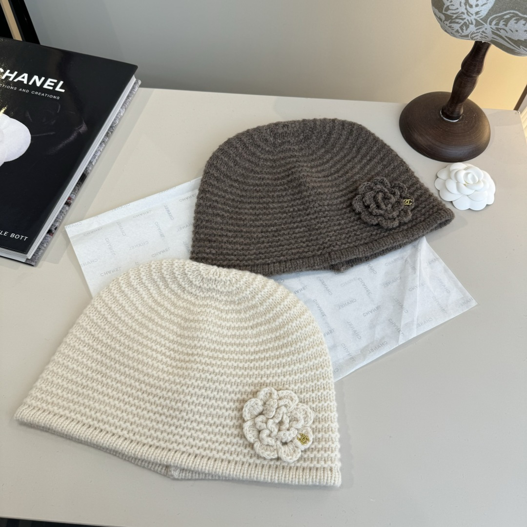 💕Chanel香奈儿新款山茶花针织毛线帽