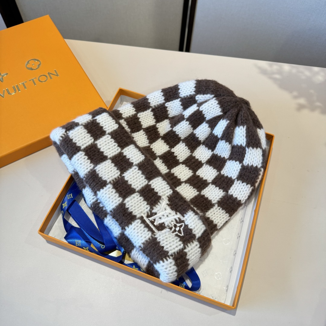 💕Lv路易威登棋盘格针织毛线帽，男女通用款