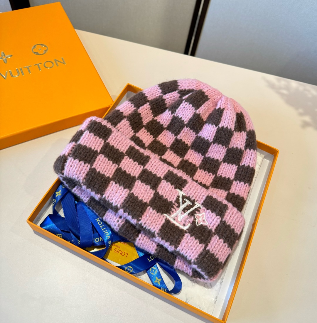💕Lv路易威登棋盘格针织毛线帽，男女通用款