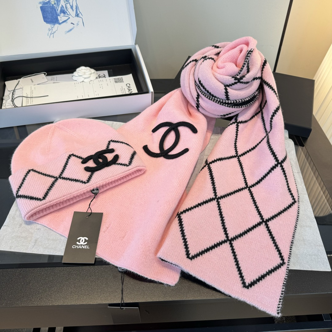 Chanel香奈儿围巾帽子套装，专柜款