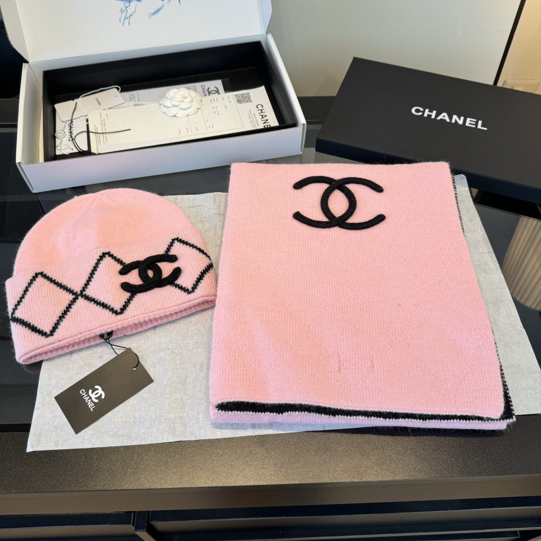 Chanel香奈儿围巾帽子套装，专柜款